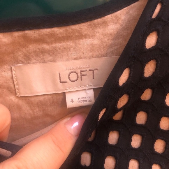 LOFT BLACK & TAN EYELET FIT AND FLARE DRESS - Picture 5 of 7